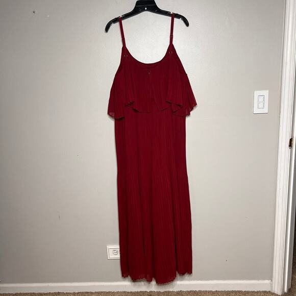 NWT Lane Bryant Plus Sz 18 20 Burgundy Micro Pleated Wide Legs Popover Jumpsuit - Picture 6 of 14